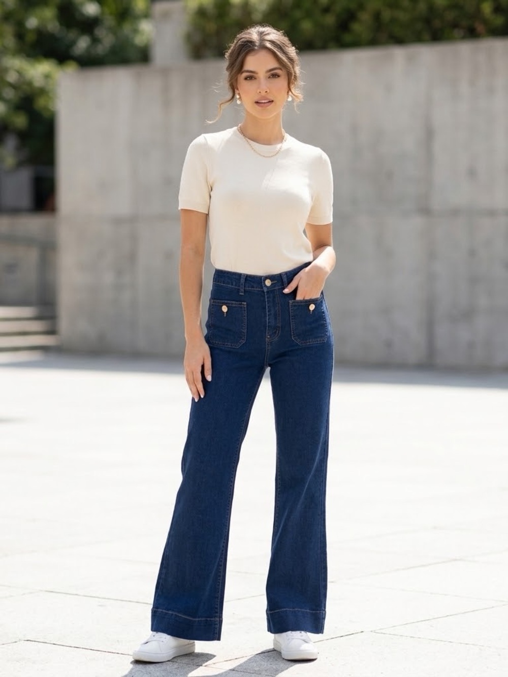 PWEST Women’s Dark Wash High Rise Wide Leg Flare Jeans Size M